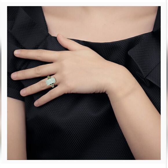 Rectangle White Lab Opal Antique Silvery Rings - Picture 12 of 12